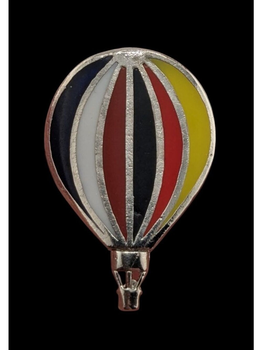 Retro Vintage Hot Air Balloon Lapel Pin Multicolor Enamel Silver Tone Travel Bro